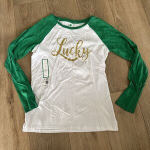 Lucky Glitter Women's Baseball Long Sleeve Tee Green White Small‎ St. Patrick's